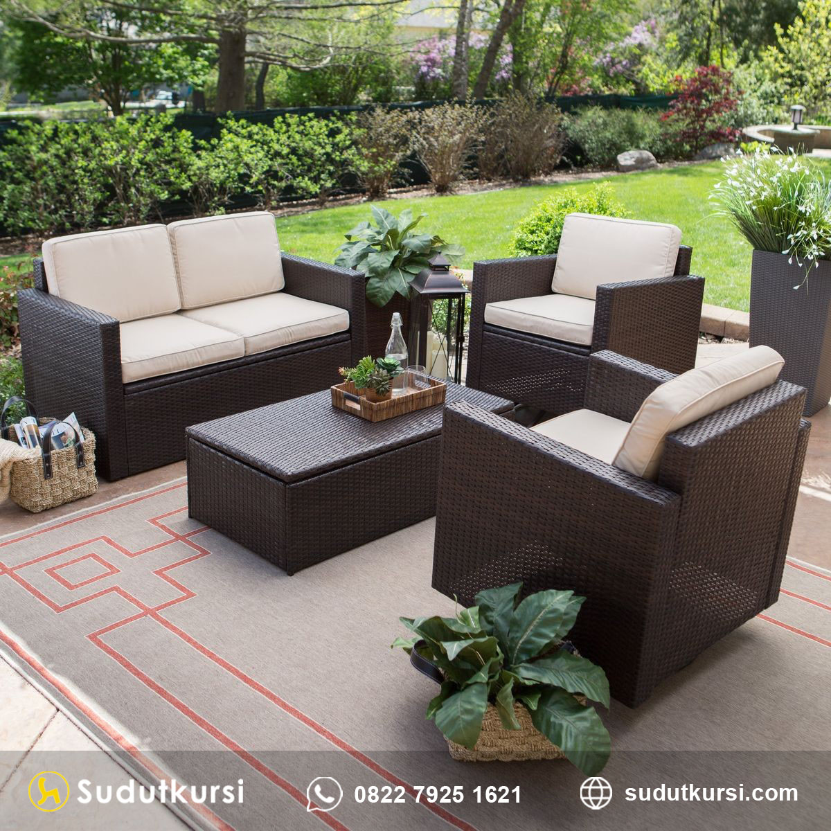 Set Kursi Rotan Modern Furnitur Outdoor Sudutkursi